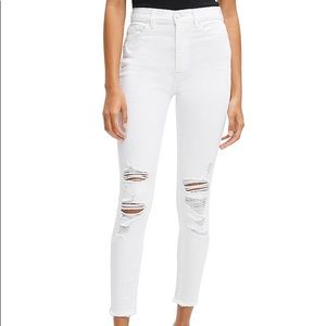 7 For All Mankind White Skinny Distressed Ankle Jeans